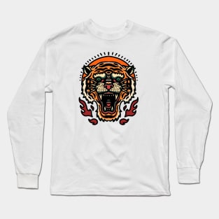 Retro Tiger Head Tattoo Design Long Sleeve T-Shirt